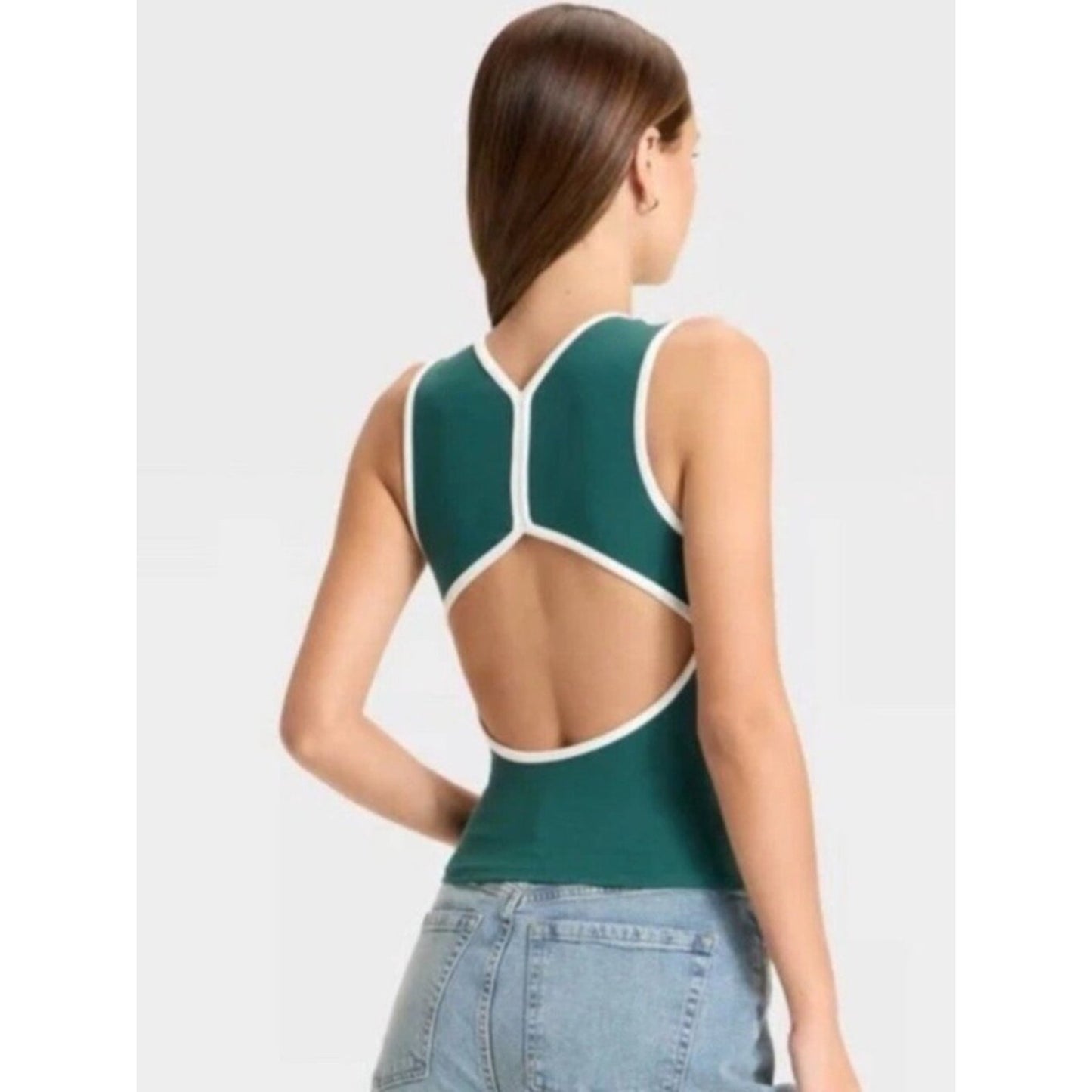 Wild Fable Women's Open Back Ribbed Tank Top Dark Teal Green Size Small NWT