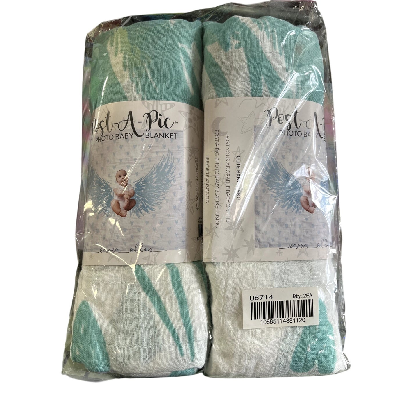 Pack 2 Muslin Baby Blanket- Blue Angel