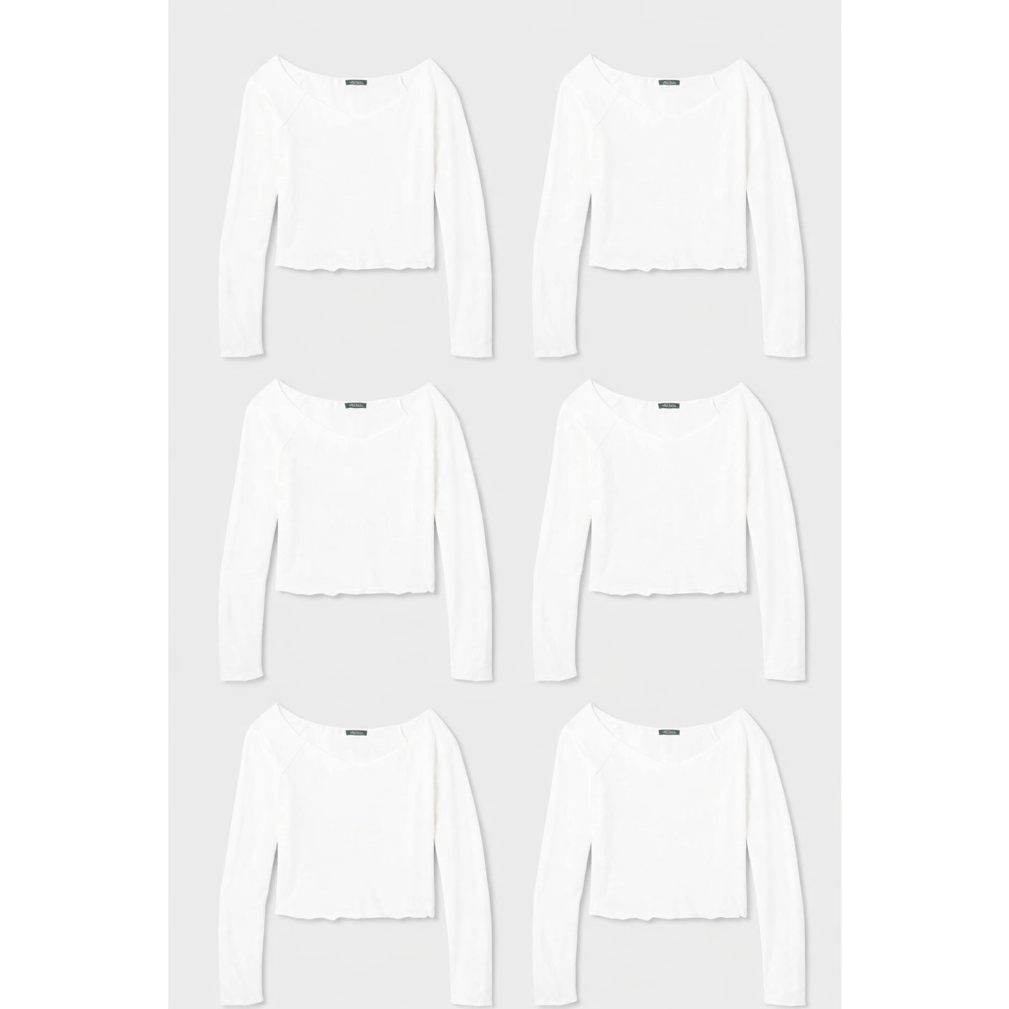 6 PACK L - Womens Long Sleeve V-Neck T-Shirt - Wild Fable - White