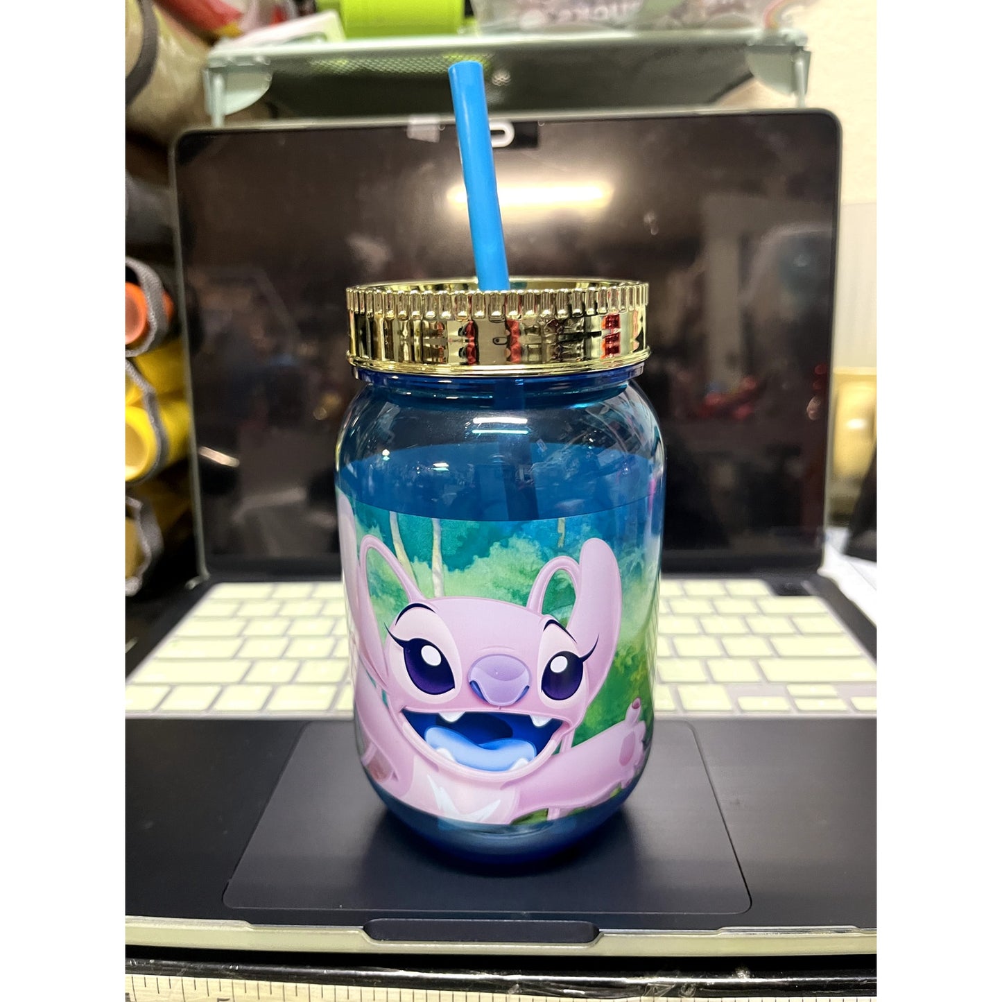 Stitch 18.5oz PS Canning Jar with straw and electroplated lid