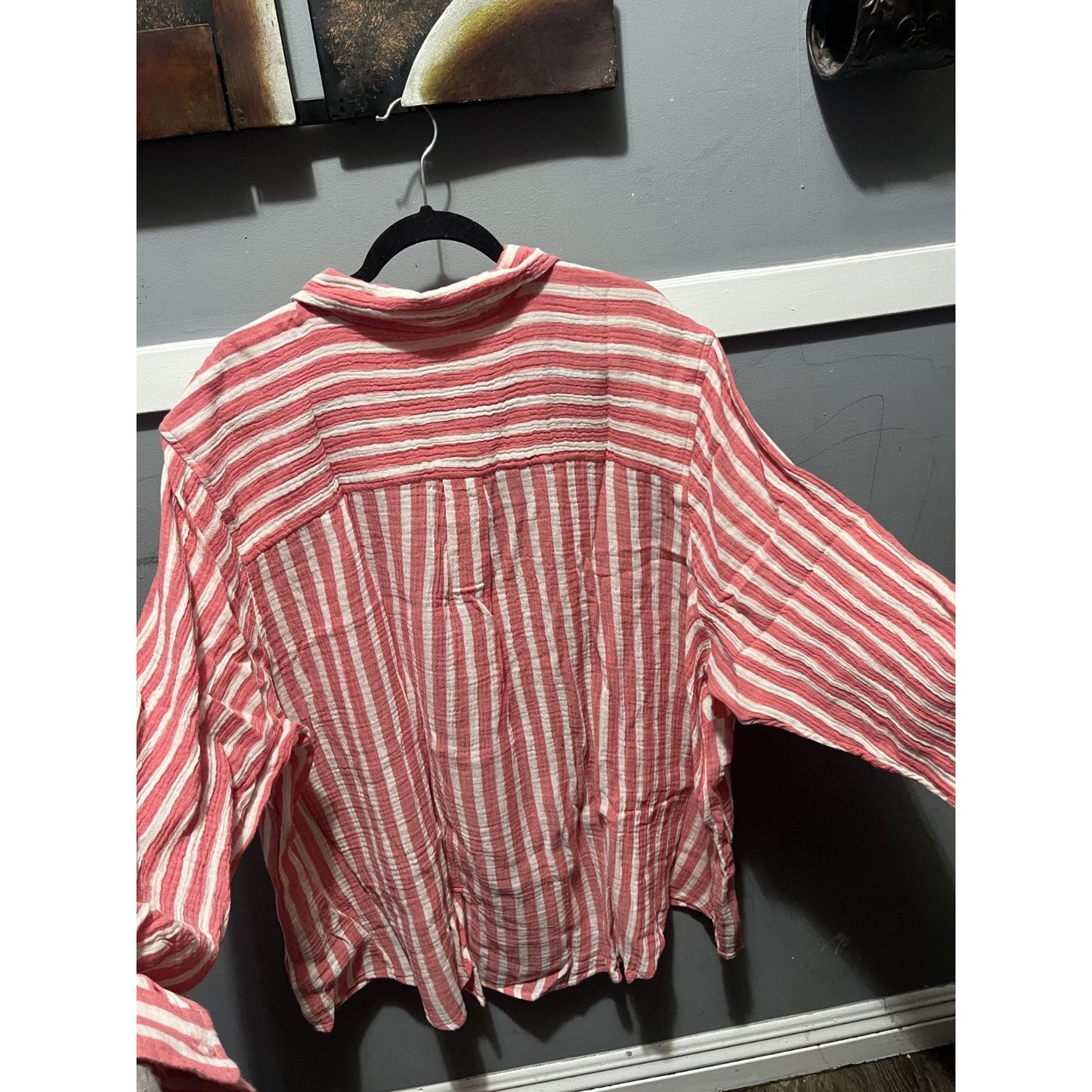 Universal Thread Pink & White Striped Boyfriend Button Down Shirt 4X NWT
