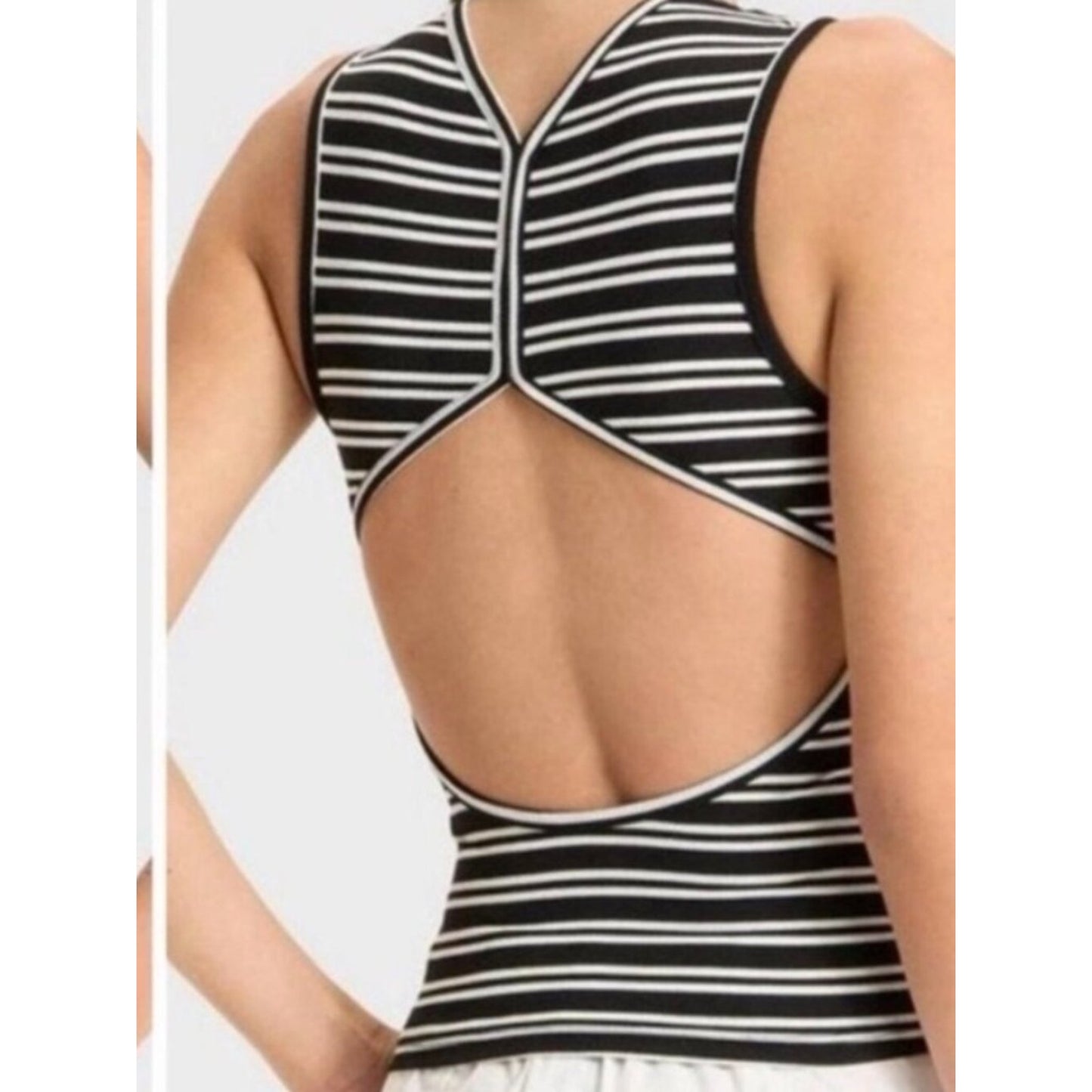 Wild Fable Women's Open Back Ribbed Tank Top Black Striped XS