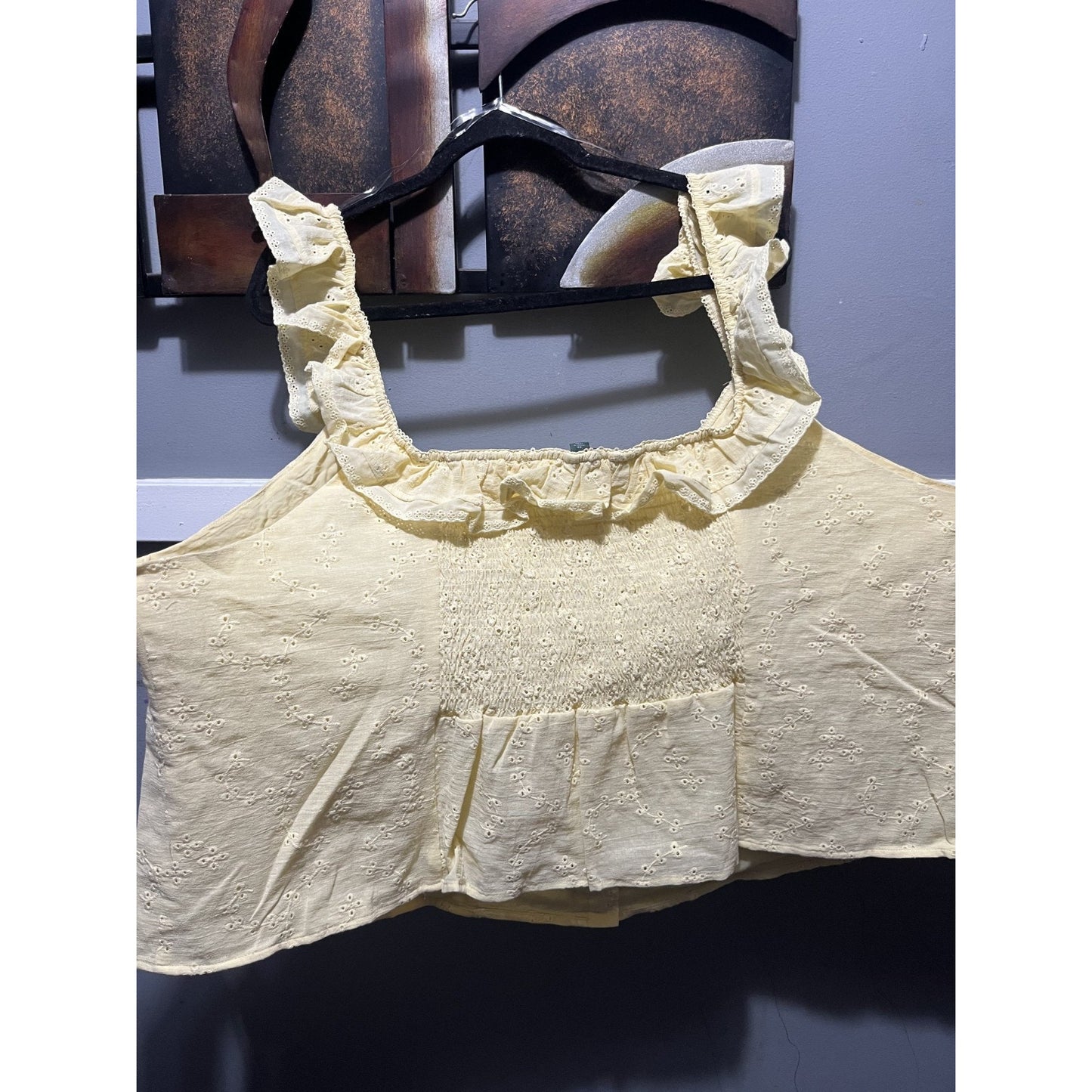 Wild Fable Ruffle Eyelet Tank Top Yellow Cropped Cotton Size 4X