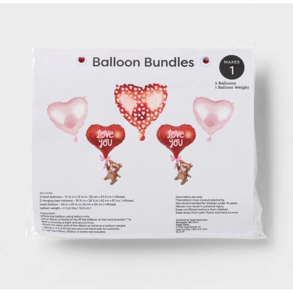 5ct Pre-Inflated Helium Valentine's Day Foil Balloon Bundle - Spritz™
