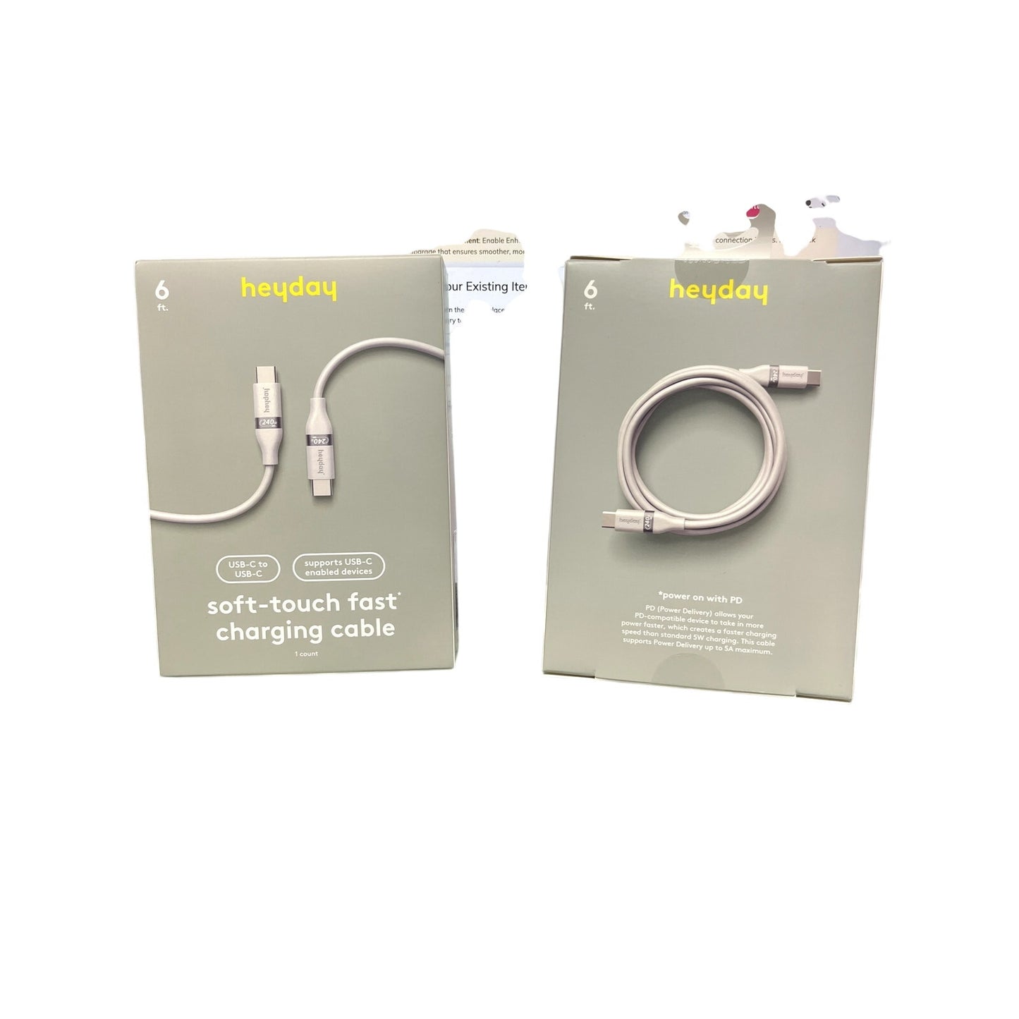 Heyday White Clay 6' USB-C to USB-C Fast Charging Silicone Cable PACK 2