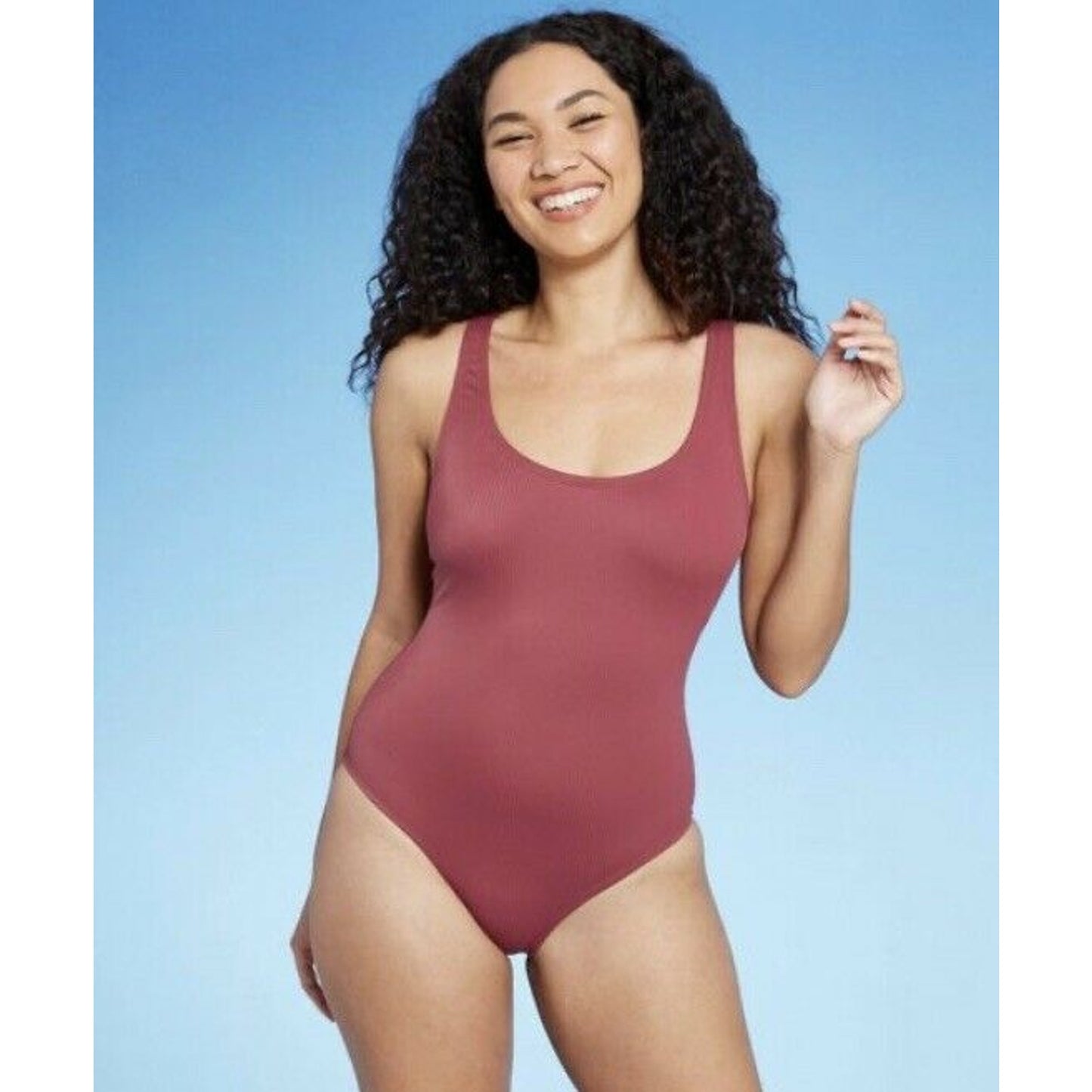 Womens Simple Textured One Piece Swimsuit - Sea Angel Wine M New
