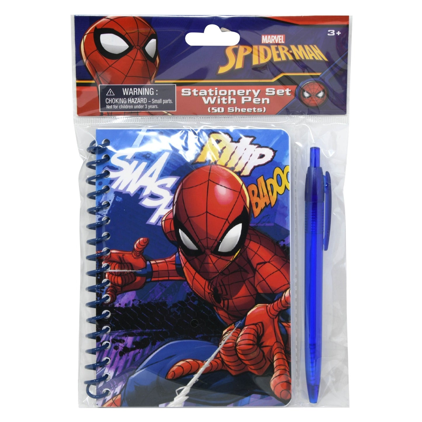 Spiderman Movie Spiral Notebook with Pen in Poly Bag with Header 50 Sheets