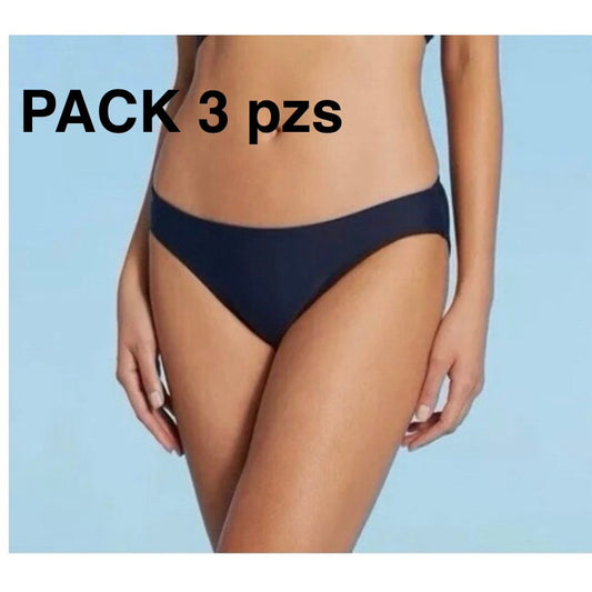 PK3 Kona Sol Women's Classic High Coverage Hipster Bikini Bottom Navy Blue S 4-6