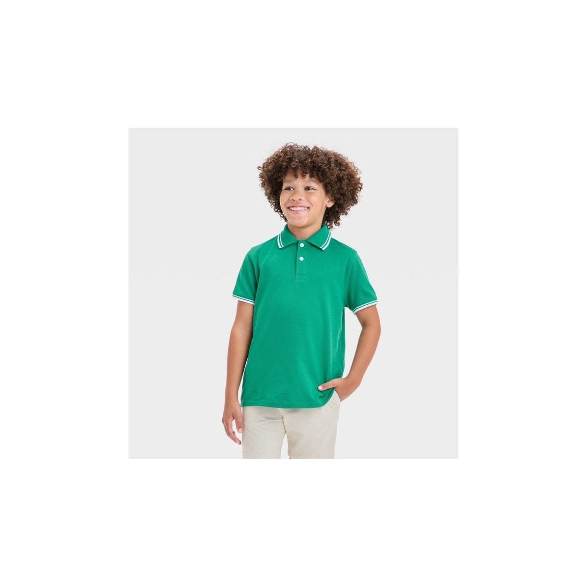 SET XS (4/5) Husky - Boys Short Sleeve Pique Polo Shirt - Cat Jack - Light Pink