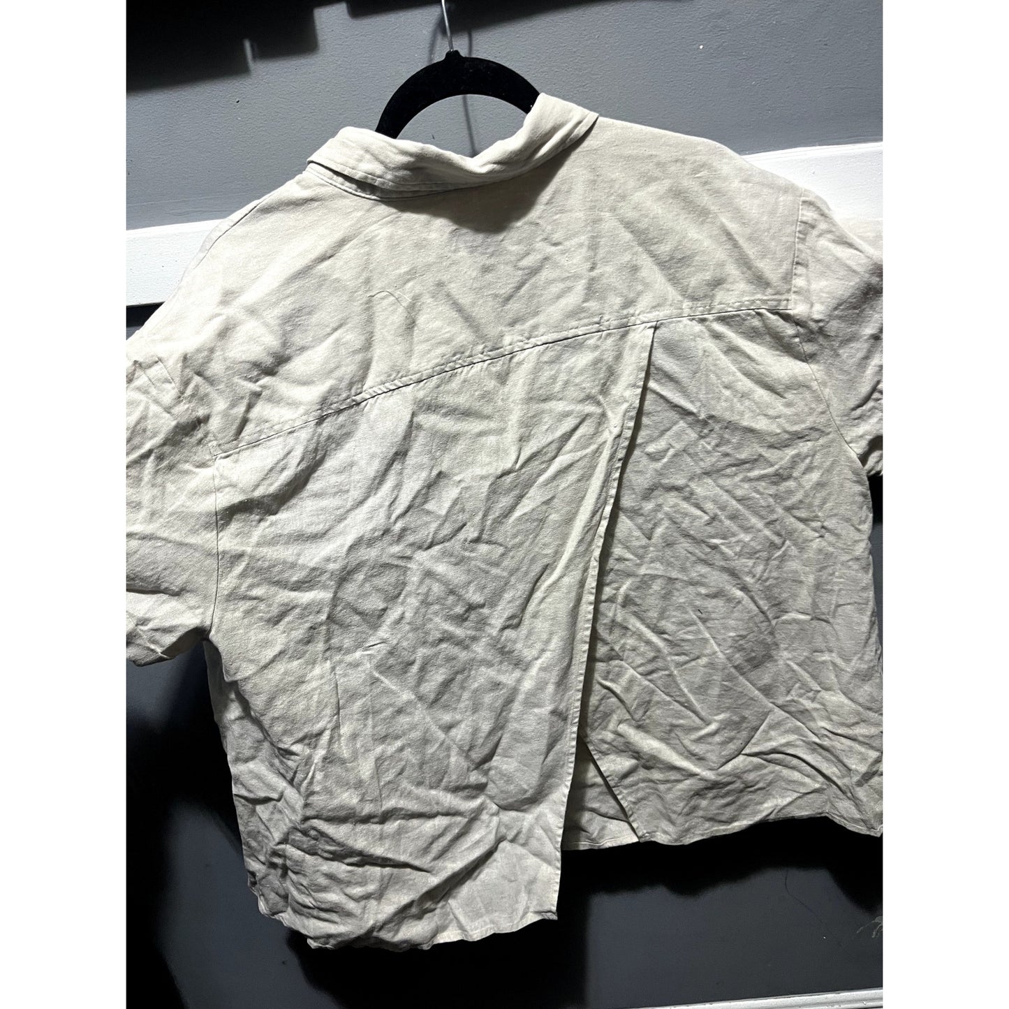 Ava & Viv Camp Shirt Women Plus Sz 1X Tan Linen Cap Sleeve Pocket Lagenlook New