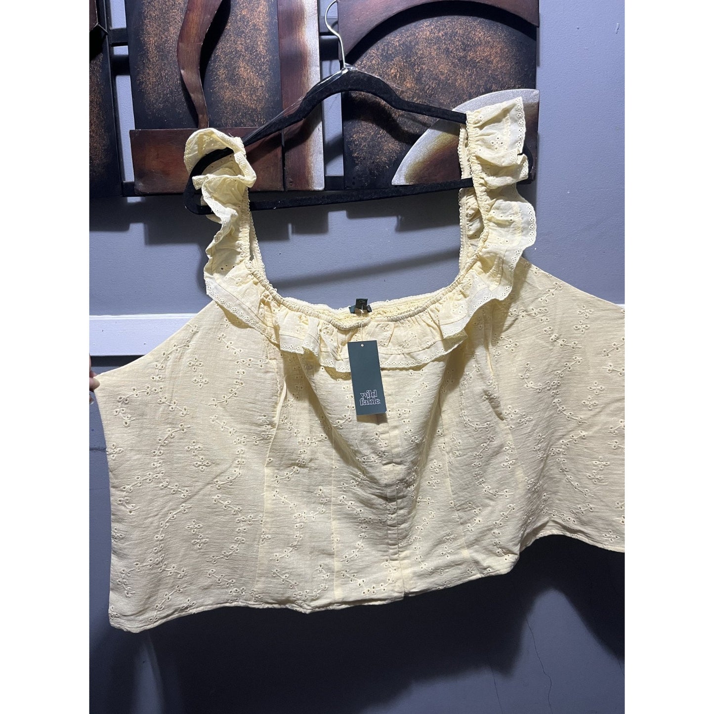 Wild Fable Ruffle Eyelet Tank Top Yellow Cropped Cotton Size 4X