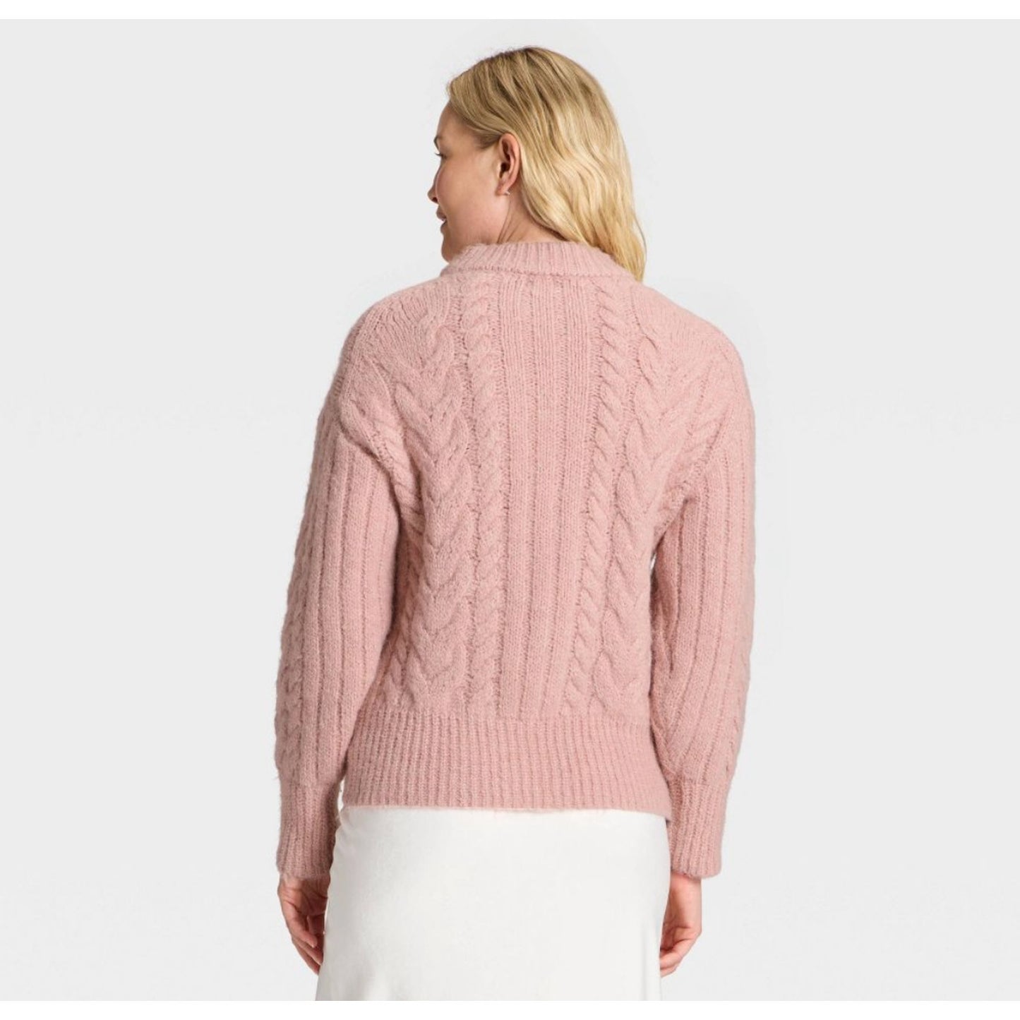 Women's Long Sleeve Cabled Tunic Sweater - A New Day Pink M