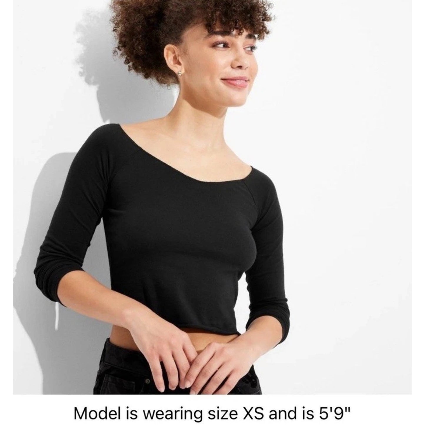 6 Pack Wild Fable Women's Long Sleeve T-Shirt Black, Size small, Cropped