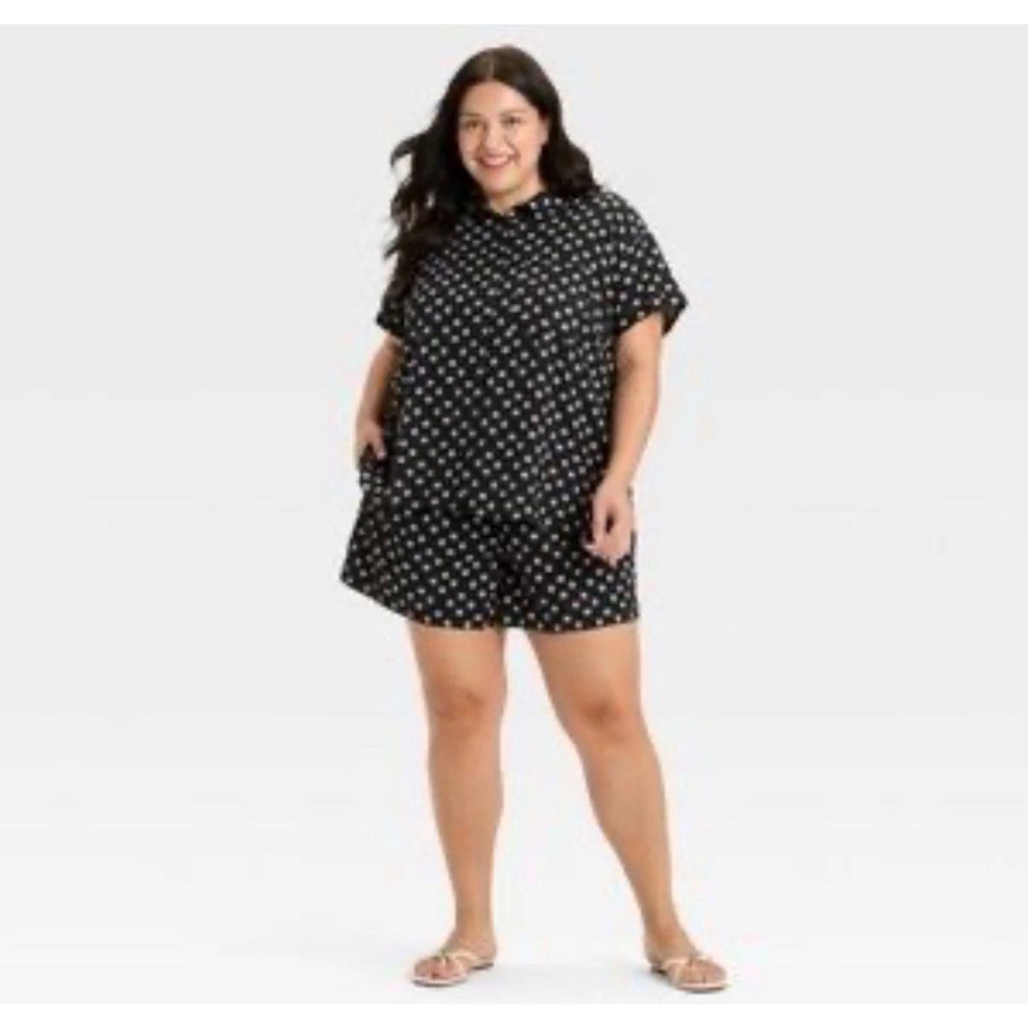 NWT~ Ava & Viv Black Seashell print Short Sleeve Button up Shirt 3X