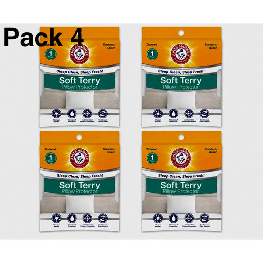 Pack 4 Arm & Hammer Standard/Queen Soft Terry Pillow Protector