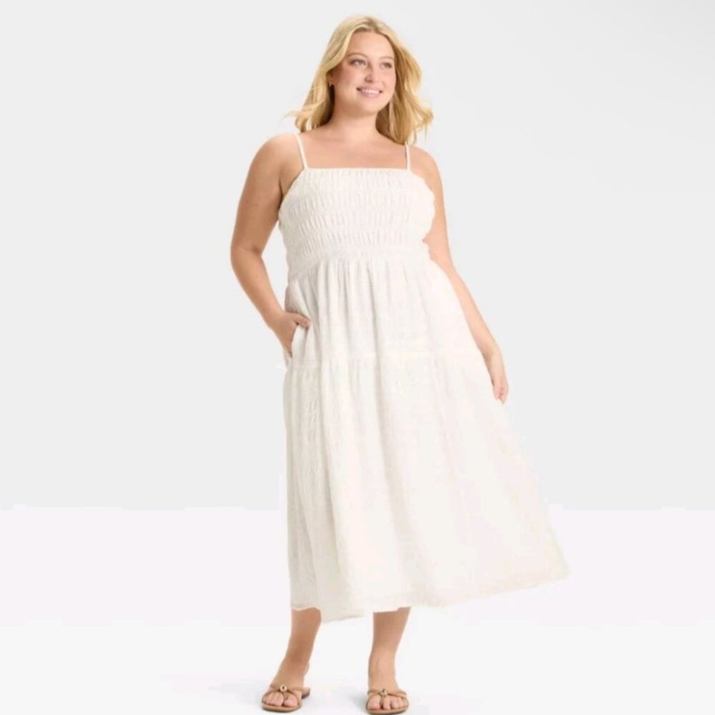4X NWT Cream Smocked A-line Midi Dress Size 4X