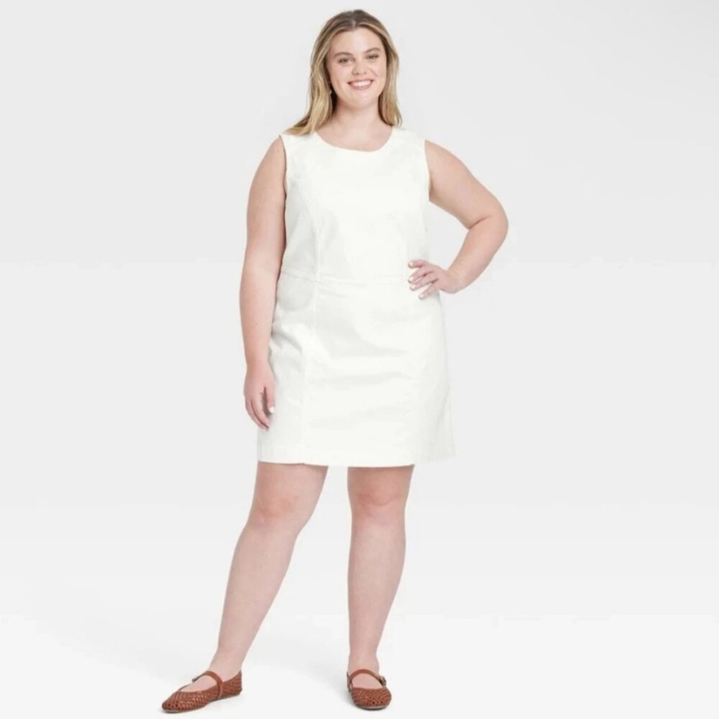 NWT White Sleeveless Denim Mini Dress Size 26