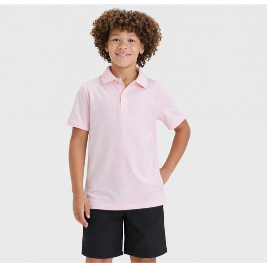 XXL Husky - Boys Short Sleeve Pique Polo Shirt - Cat Jack - Light Pink