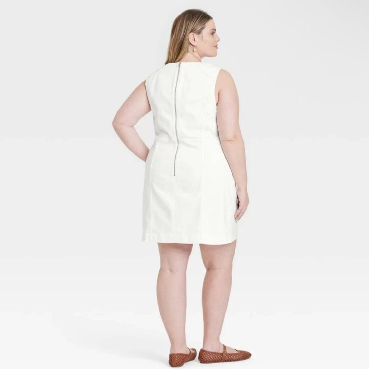NWT White Sleeveless Denim Mini Dress Size 26