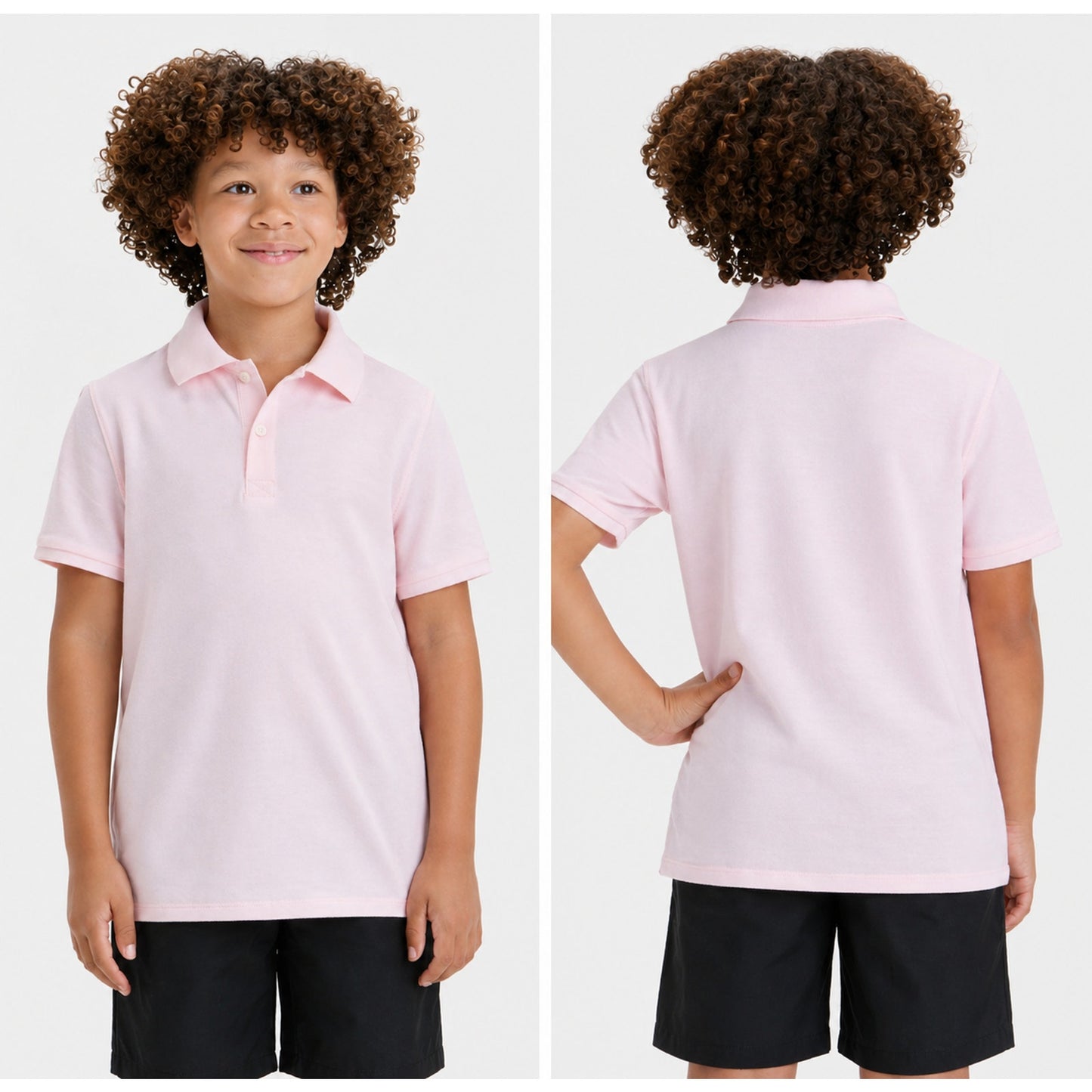 XXL Husky - Boys Short Sleeve Pique Polo Shirt - Cat Jack - Light Pink