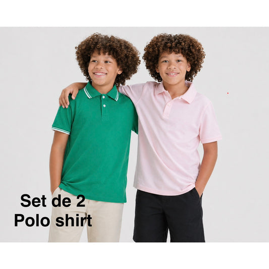 XS (4/5) Husky - Boys Short Sleeve Pique Polo Shirt - Cat Jack - Light Pink
