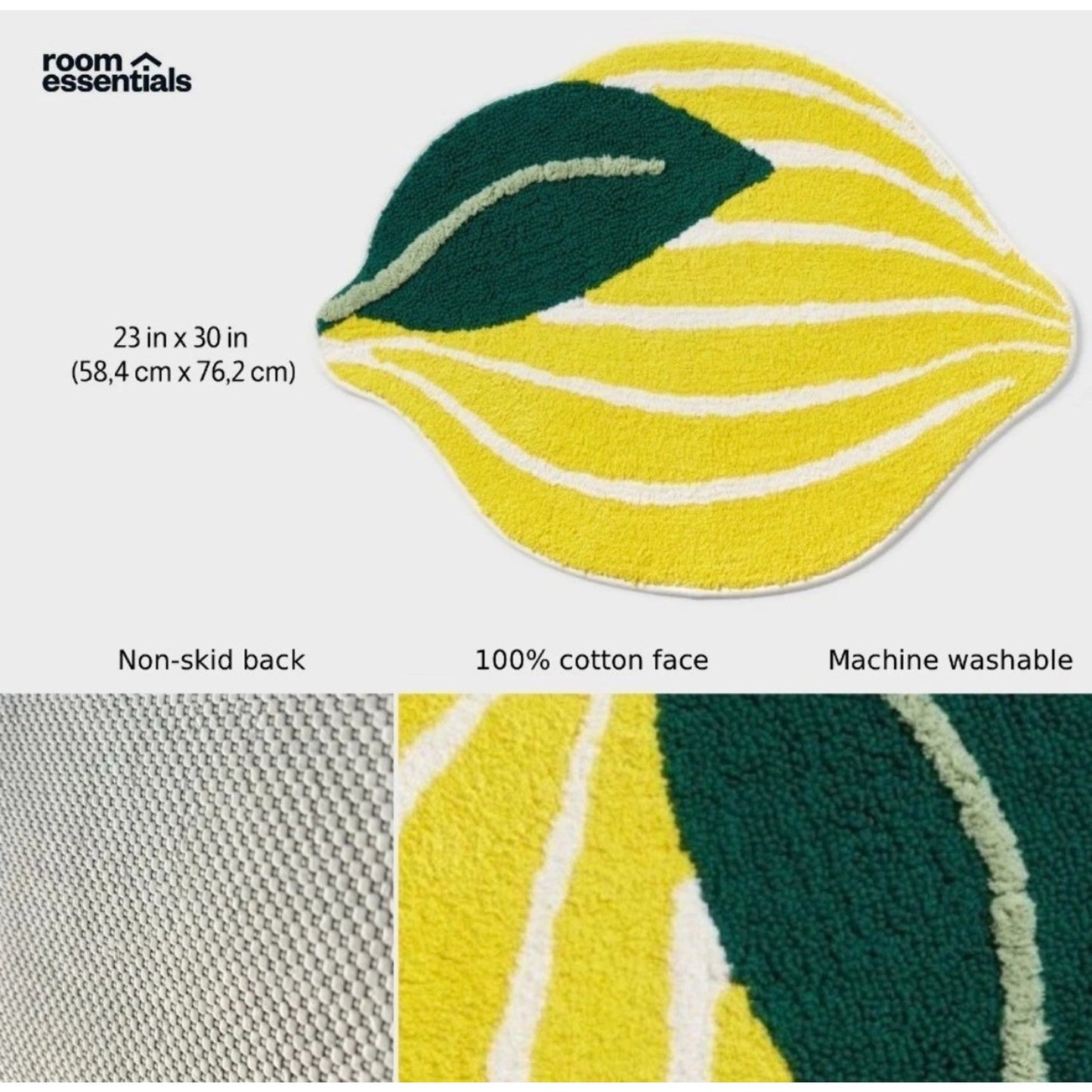 Pack 2 Lemon Bath Rug Non-Slip Washable Cotton 23x30 Room Essentials