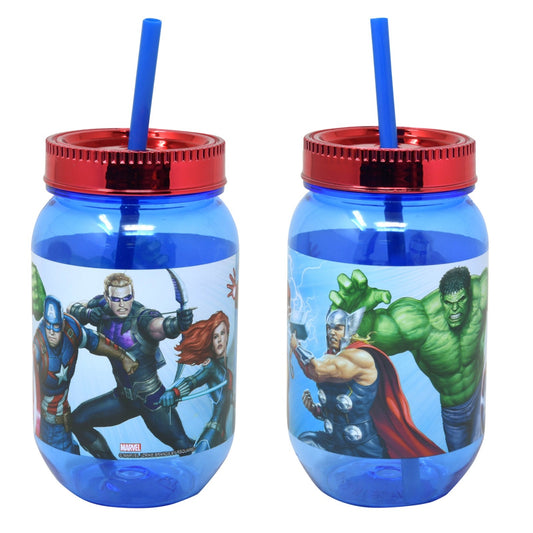 Avengers 18.5oz PS Canning Jar with straw and electroplated lid