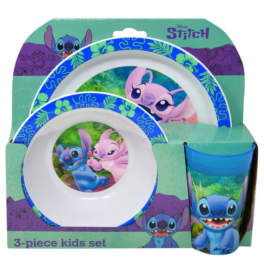 Stitch 3pc Dinner Set in Open Box 8 plate, 6.5 bowl & 8oz PP transparent tumbler