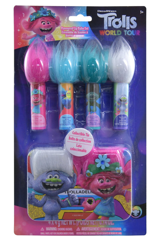 Trolls 2 4pk Lip Balm with Hair with Tin on Card