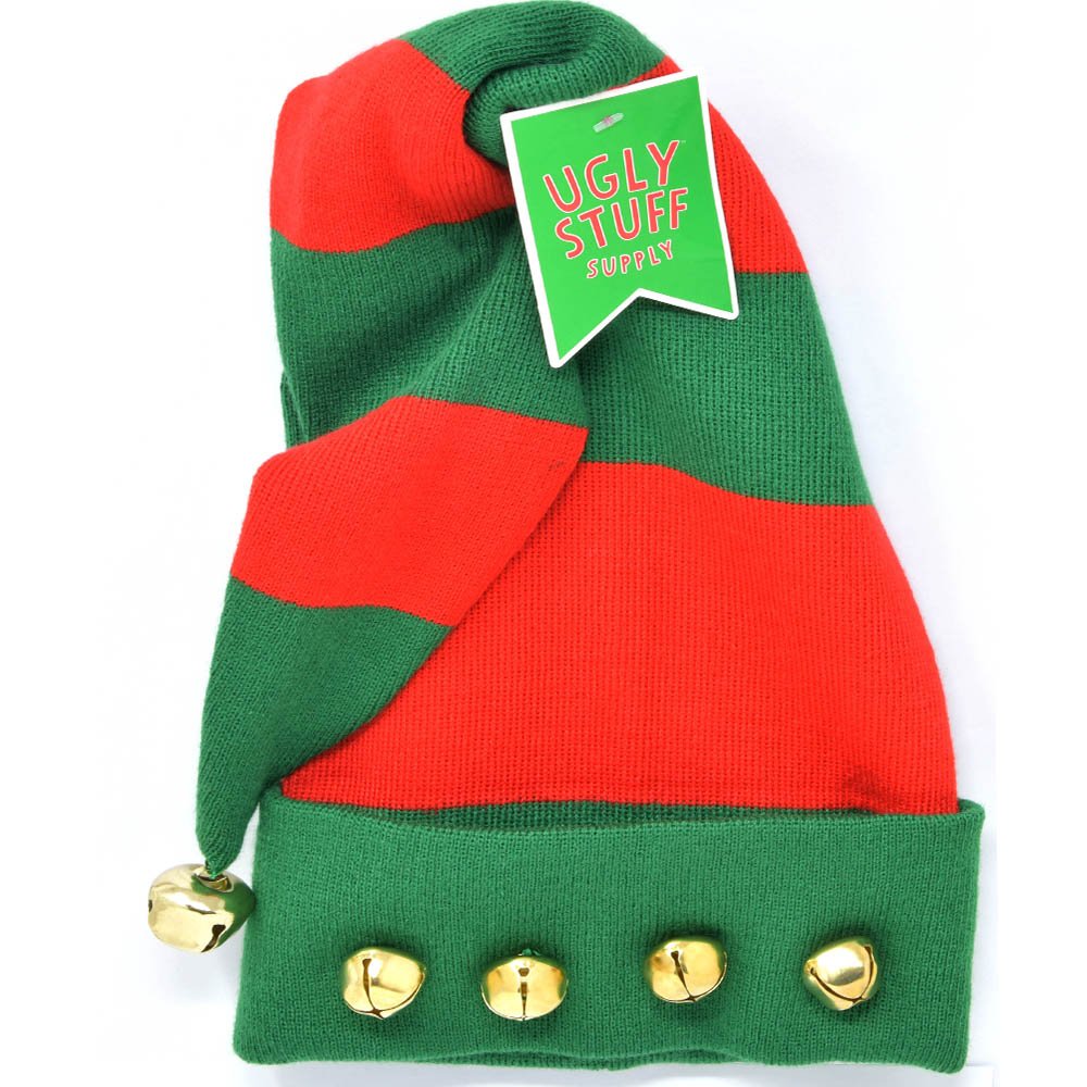 Striped Sleep Christmas Cap W/ Bells around cuff