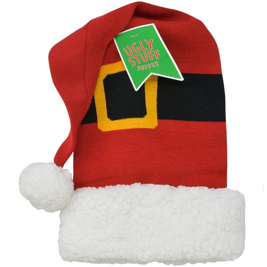 Knit Sleep Cap Jacquard With Sherpa Trim Christmas Santa Hat OSFA