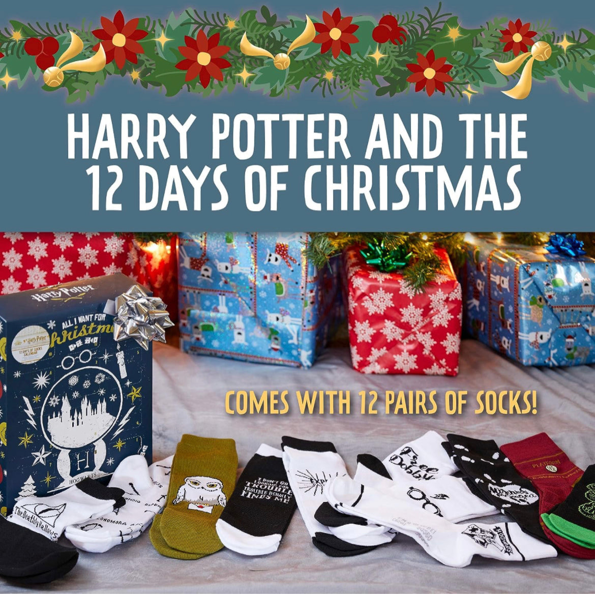 Paladone Harry Potter - Calendario de Adviento 2021 con 12 pares de calcetines unisex