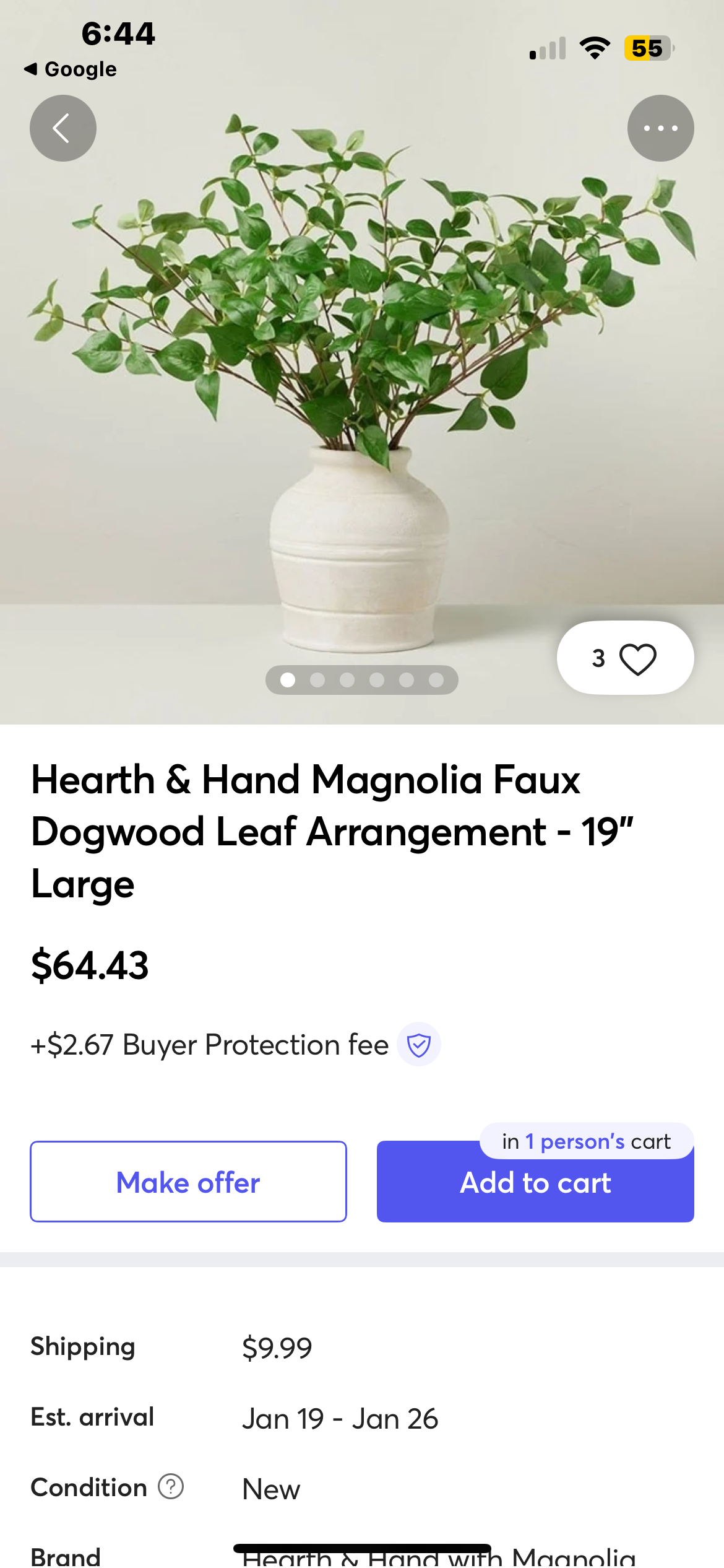 Hearth & Hand Magnolia Faux Dogwood Leaf Arrangement - 19" Large