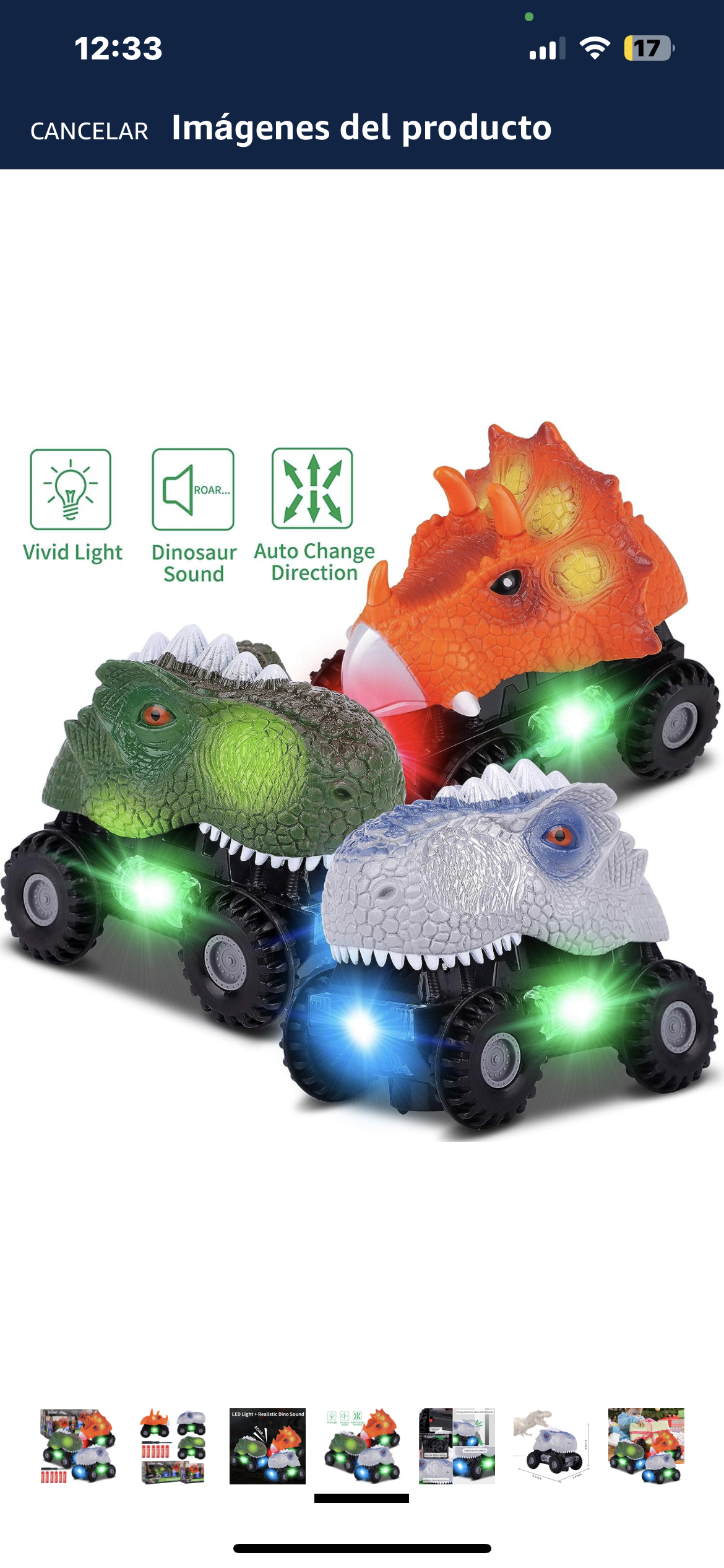 Figoal - Paquete de 3 autos de dinosaurio con luz LED, sonido de dino, juguetes de automóvil, regalos de automóviles, vehículos de animales para niños y niñas