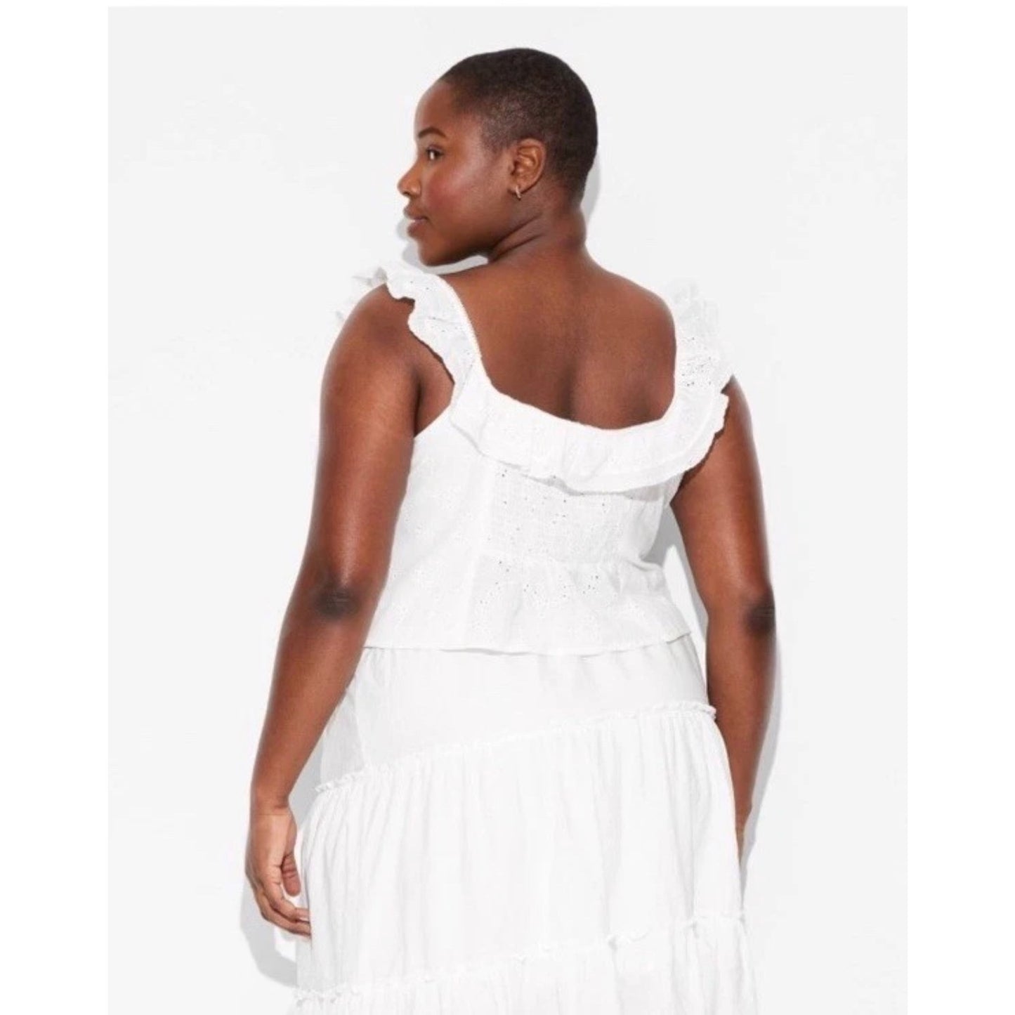Wild Fable Ruffle Eyelet Tank Top in Black 4X