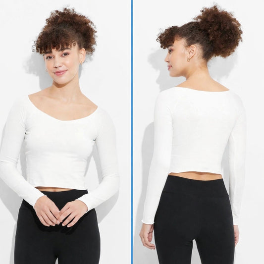 6 PACK L - Womens Long Sleeve V-Neck T-Shirt - Wild Fable - White