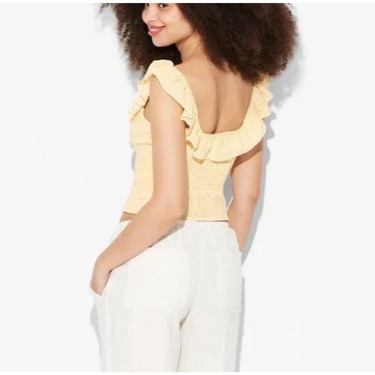 Wild Fable Ruffle Eyelet Tank Top Yellow Cropped Cotton Size 4X