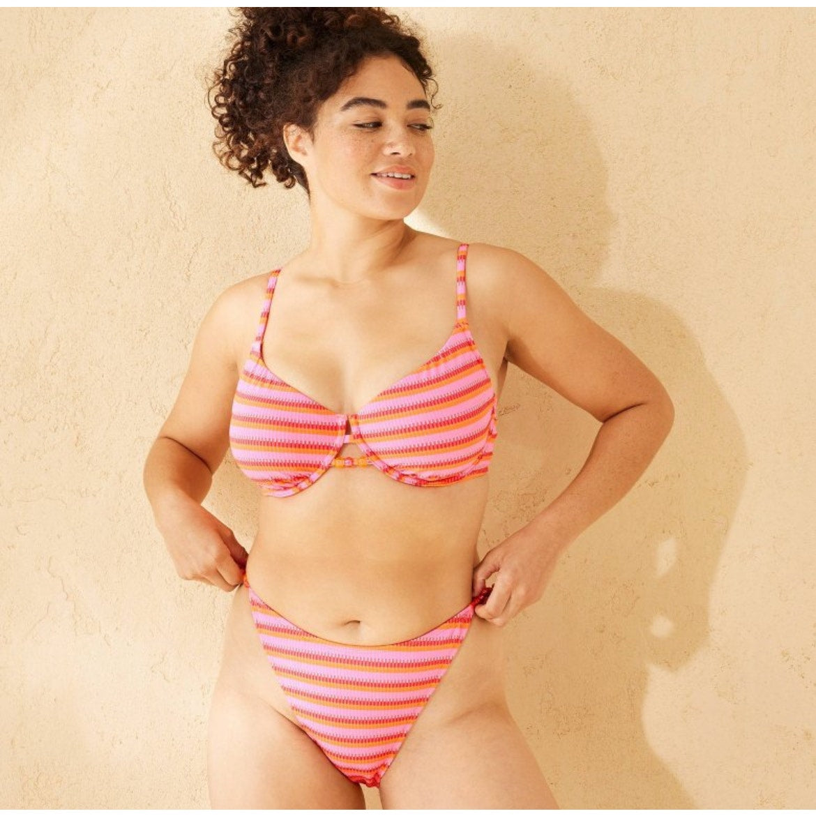 NWT Low-Rise Extra High Leg Extra Cheeky Bikini Bottom w/ Bead Detail Wild Fable