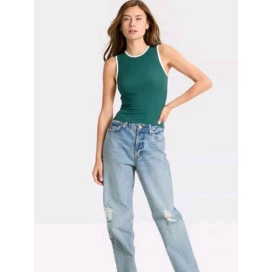 Wild Fable Women's Open Back Ribbed Tank Top Dark Teal Green Size Small NWT
