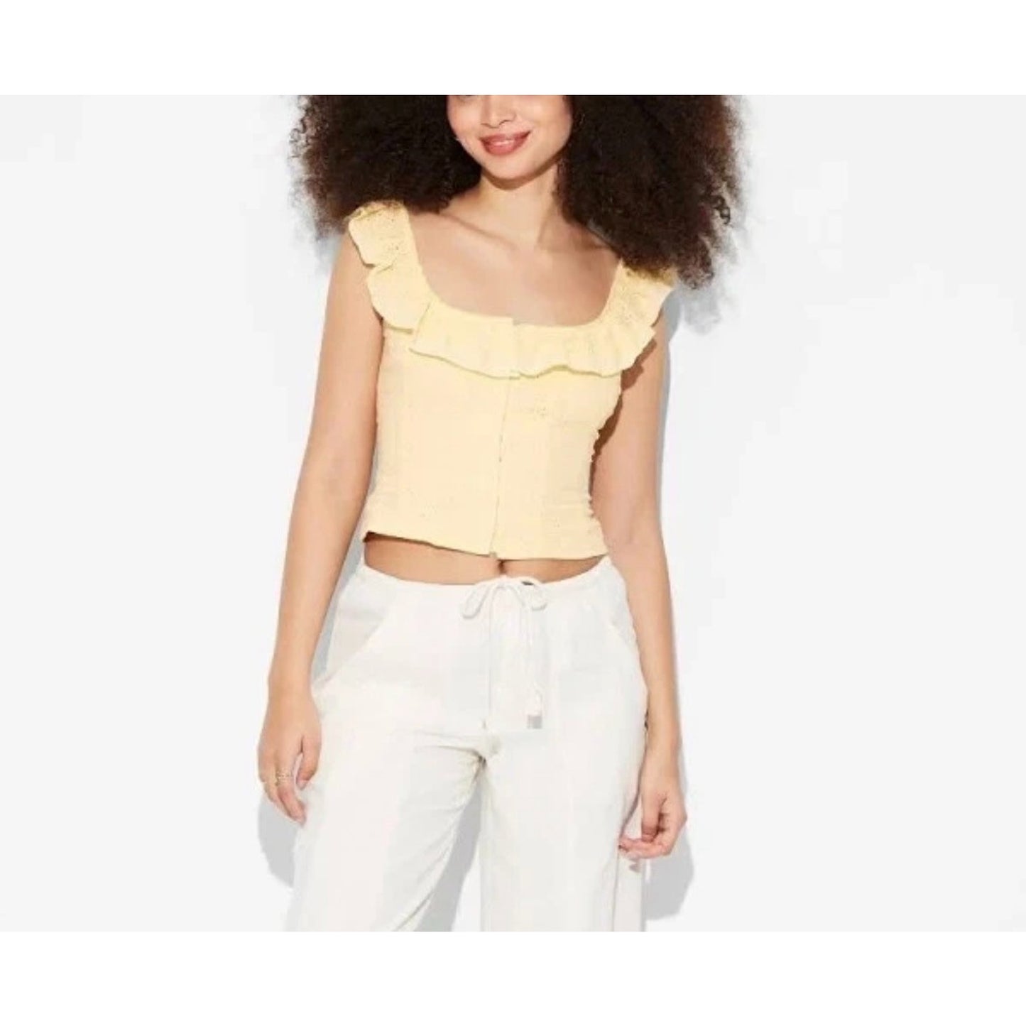 Wild Fable Ruffle Eyelet Tank Top Yellow Cropped Cotton Size 4X