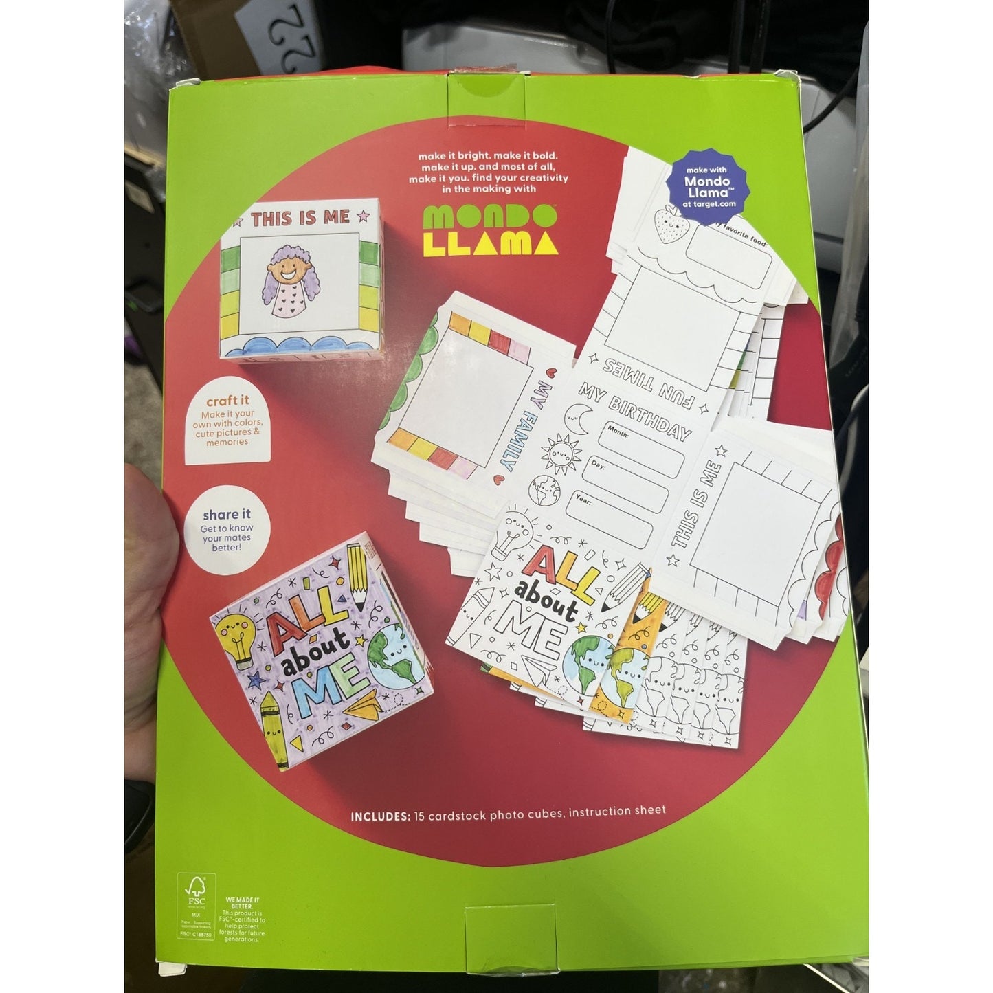 2 pk 15ct Classroom Craft About Me Photo Cubes Coloring Kit, Mondo Llama