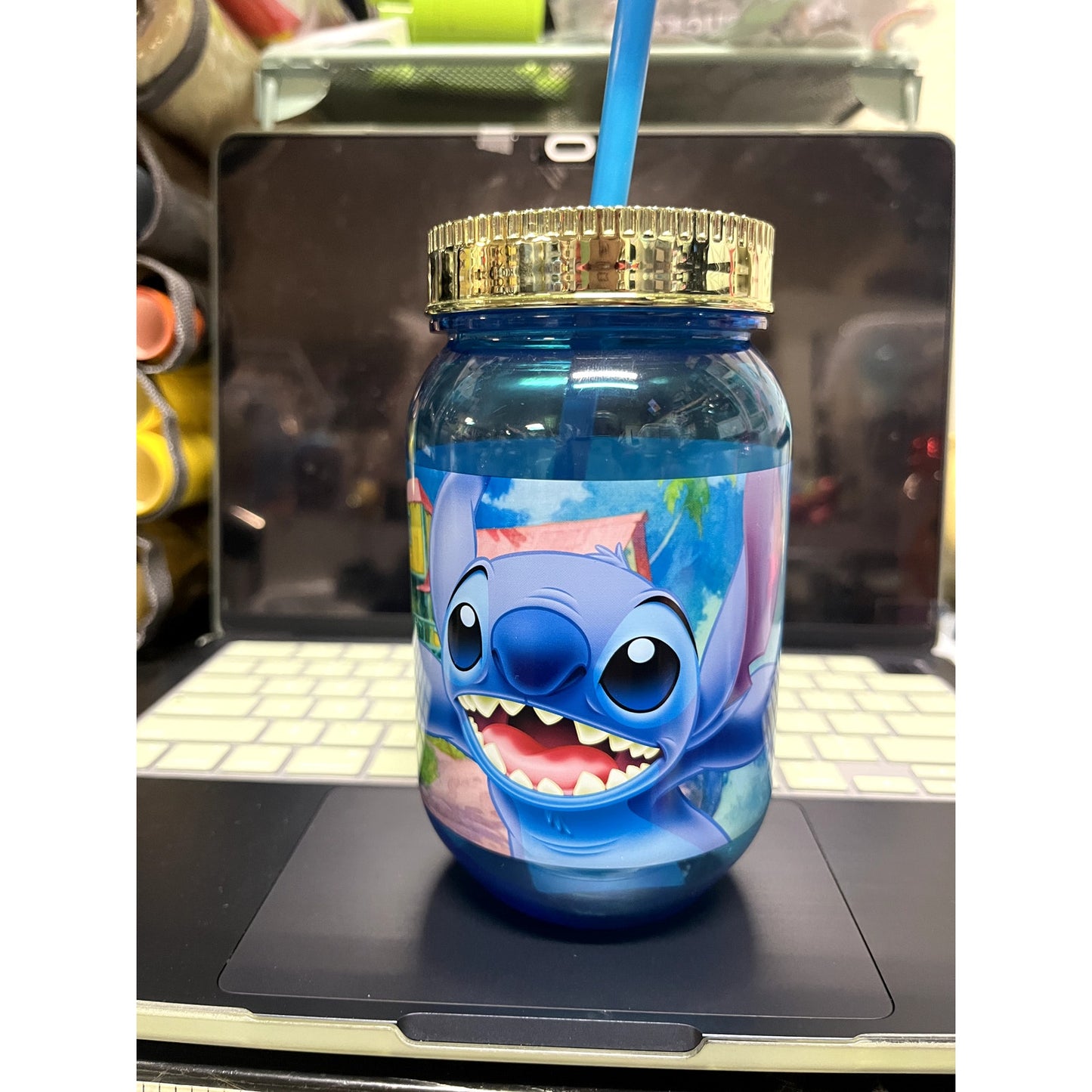 Stitch 18.5oz PS Canning Jar with straw and electroplated lid