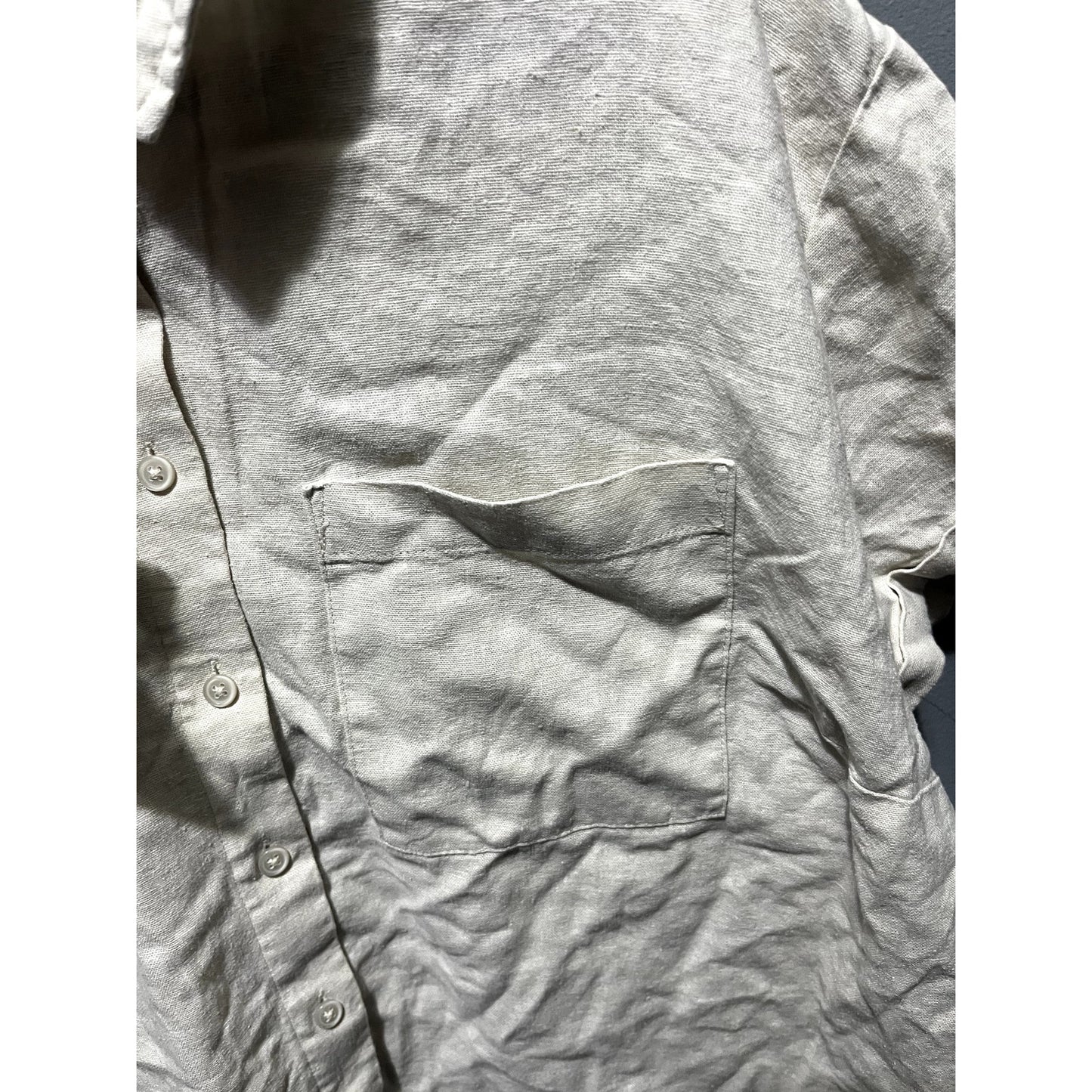 Ava & Viv Camp Shirt Women Plus Sz 1X Tan Linen Cap Sleeve Pocket Lagenlook New