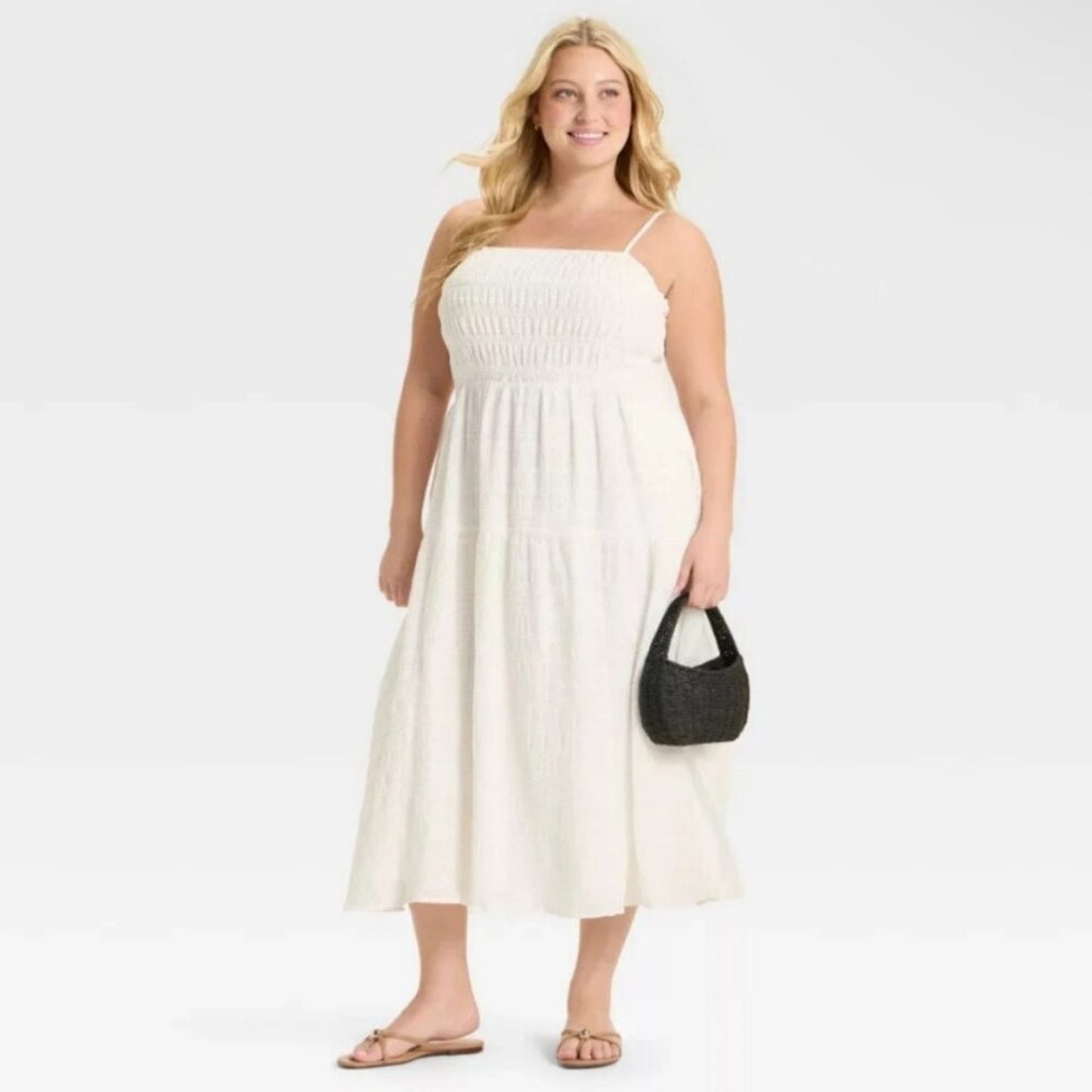 4X NWT Cream Smocked A-line Midi Dress Size 4X
