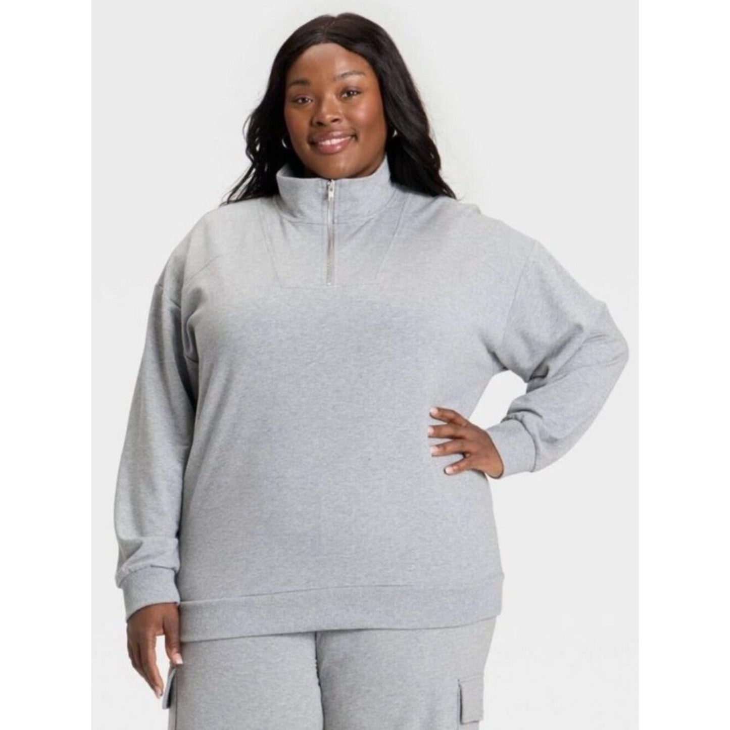 Ava & Viv - Women's French Terry Pullover Sweatshirt - Ava & V Gray 1XL