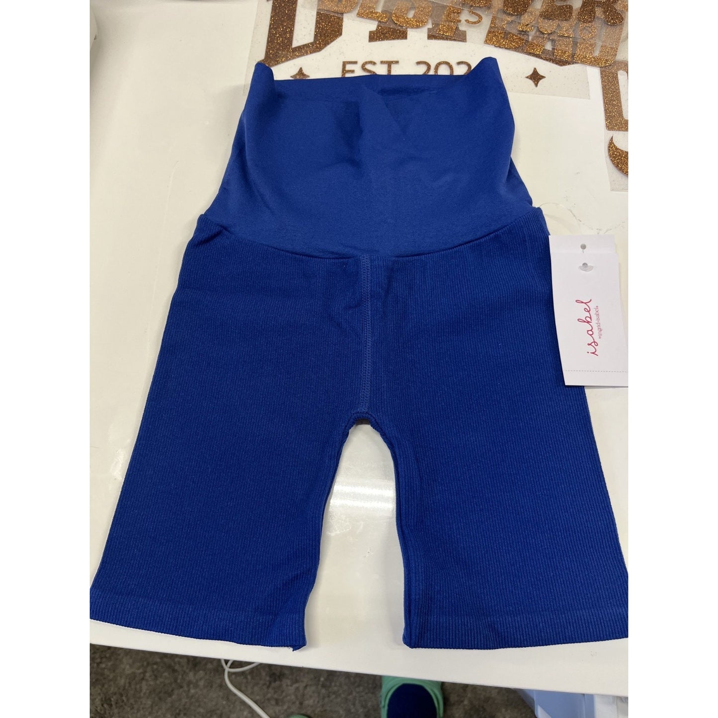 Ingrid & Isabel - Maternity Bike Shorts Seamless Ribbed Blue Size XS New