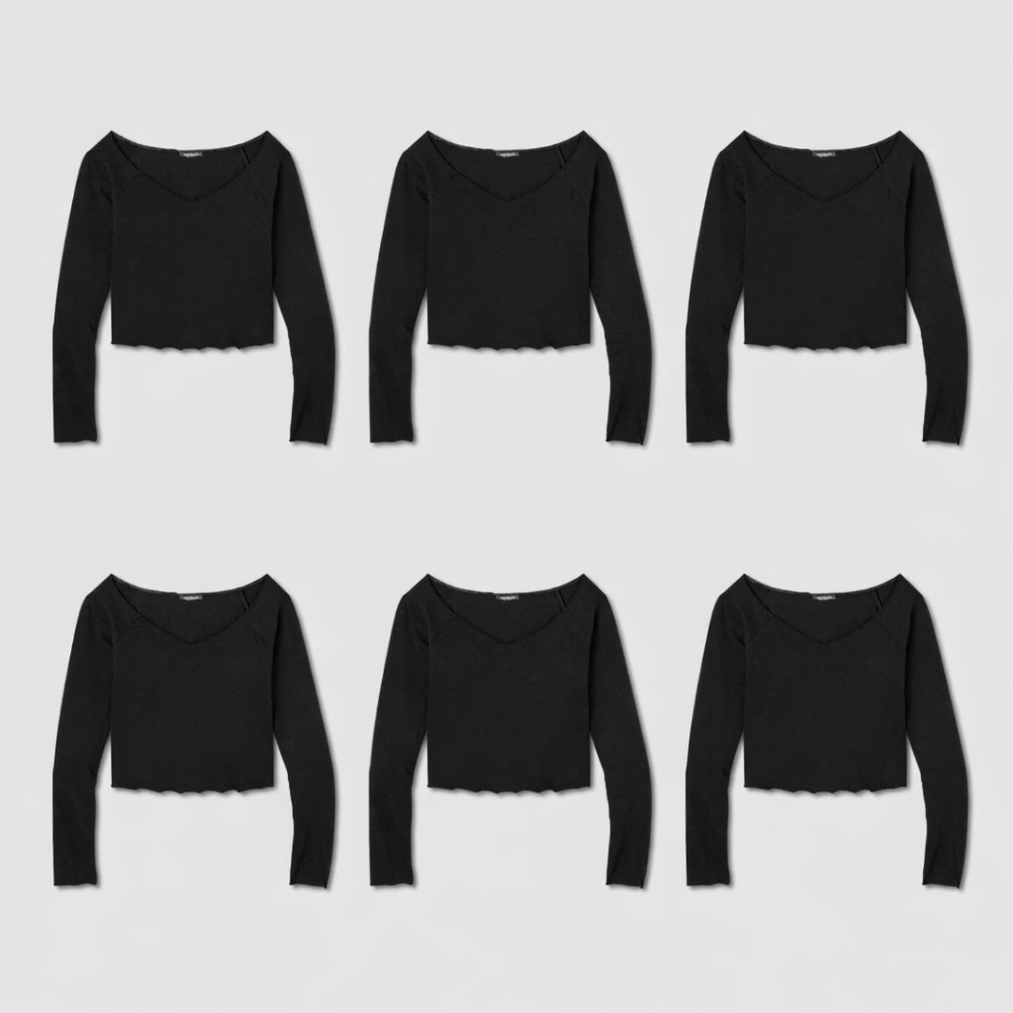 6 Pack Wild Fable Women's Long Sleeve T-Shirt Black, Size small, Cropped