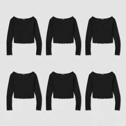 6 Pack Wild Fable Women's Long Sleeve T-Shirt Black, Size small, Cropped