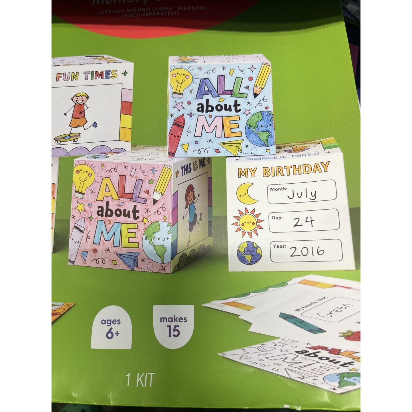 2 pk 15ct Classroom Craft About Me Photo Cubes Coloring Kit, Mondo Llama