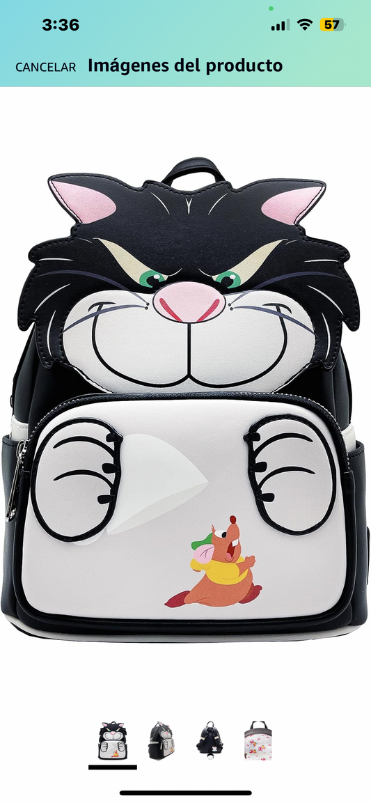 Loungefly X LASR - Mini mochila exclusiva de Disney Cinderella Lucifer para cosplay, a la moda, con diseño de Disney, color negro, Negro -